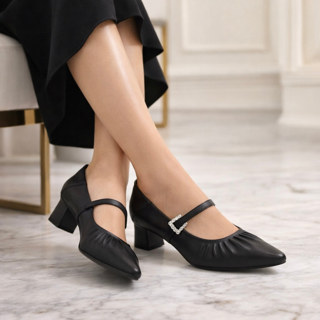 Florence Premium Leather Mary Jane Block Heels