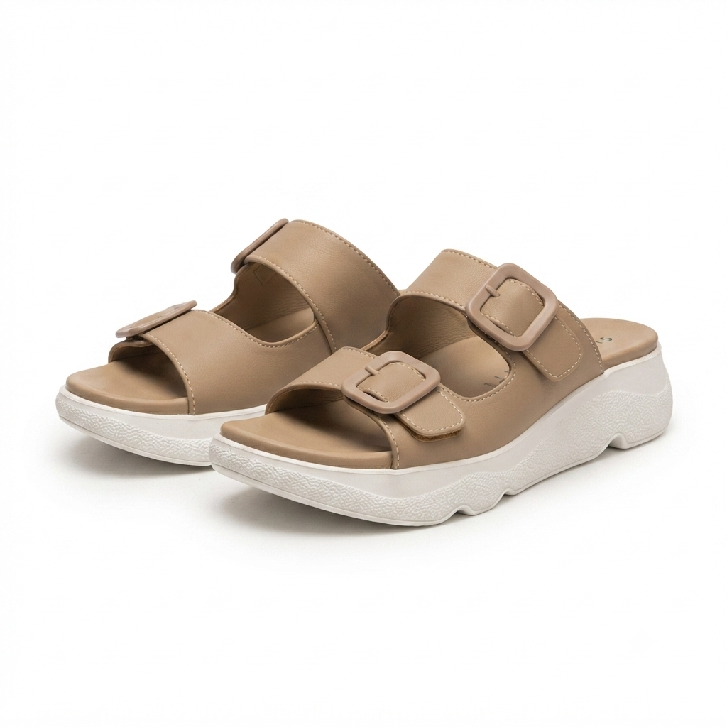 Suzy Lite Comfort Chunky Summer Slippers in Tan - The Heels India