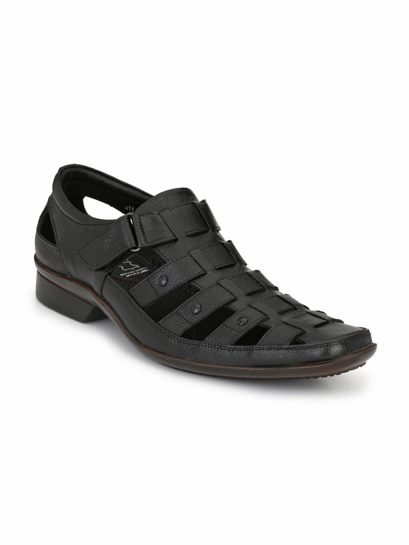 Mavro Black Leather Roman Sandals HT
