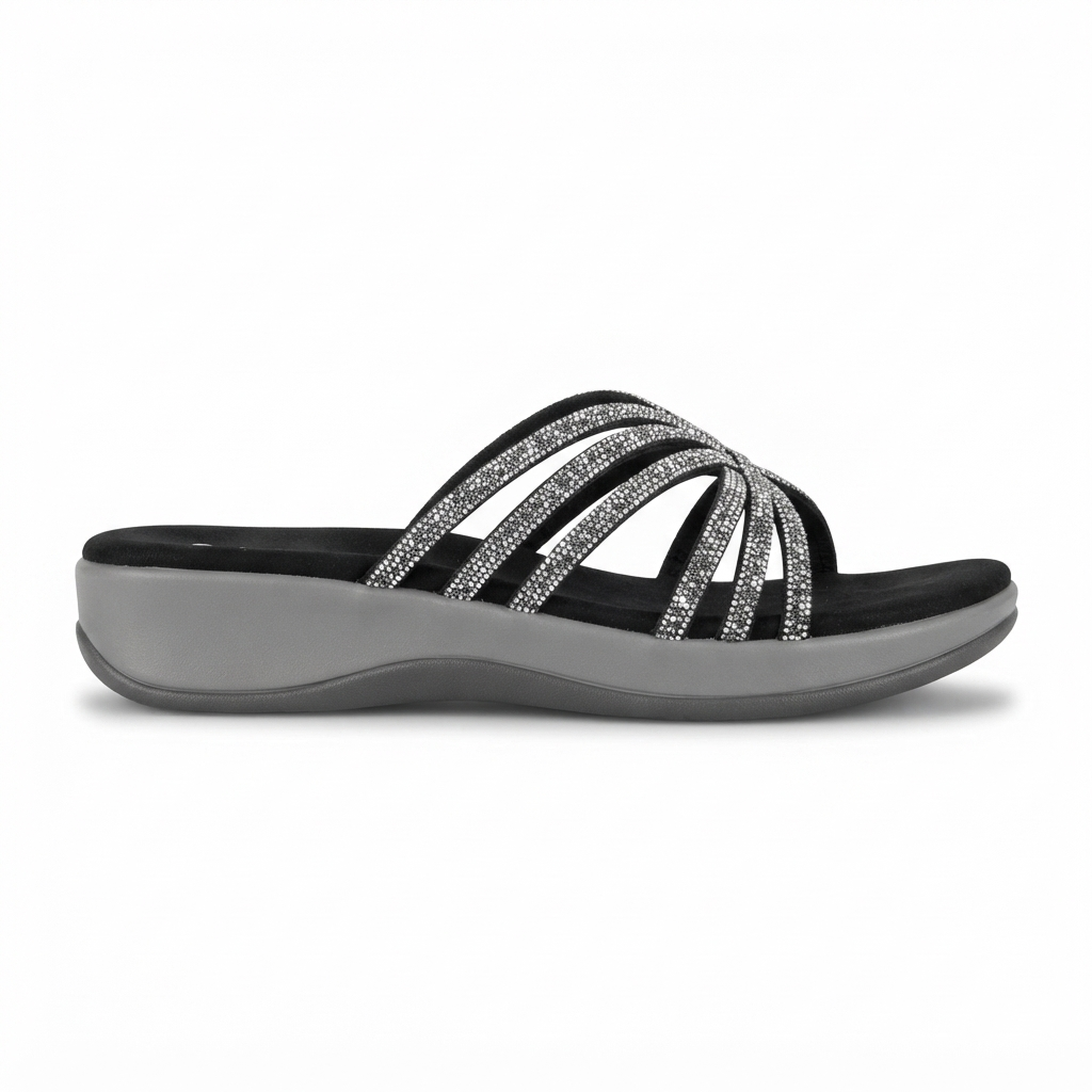 Stella 2.0 Cushioned Embellished Ethnic Sliders in Black - The Heels India