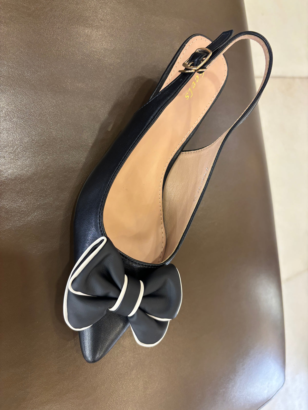 Brie Bow Mini Premium Slingback Kitten Heels in Black - The Heels India