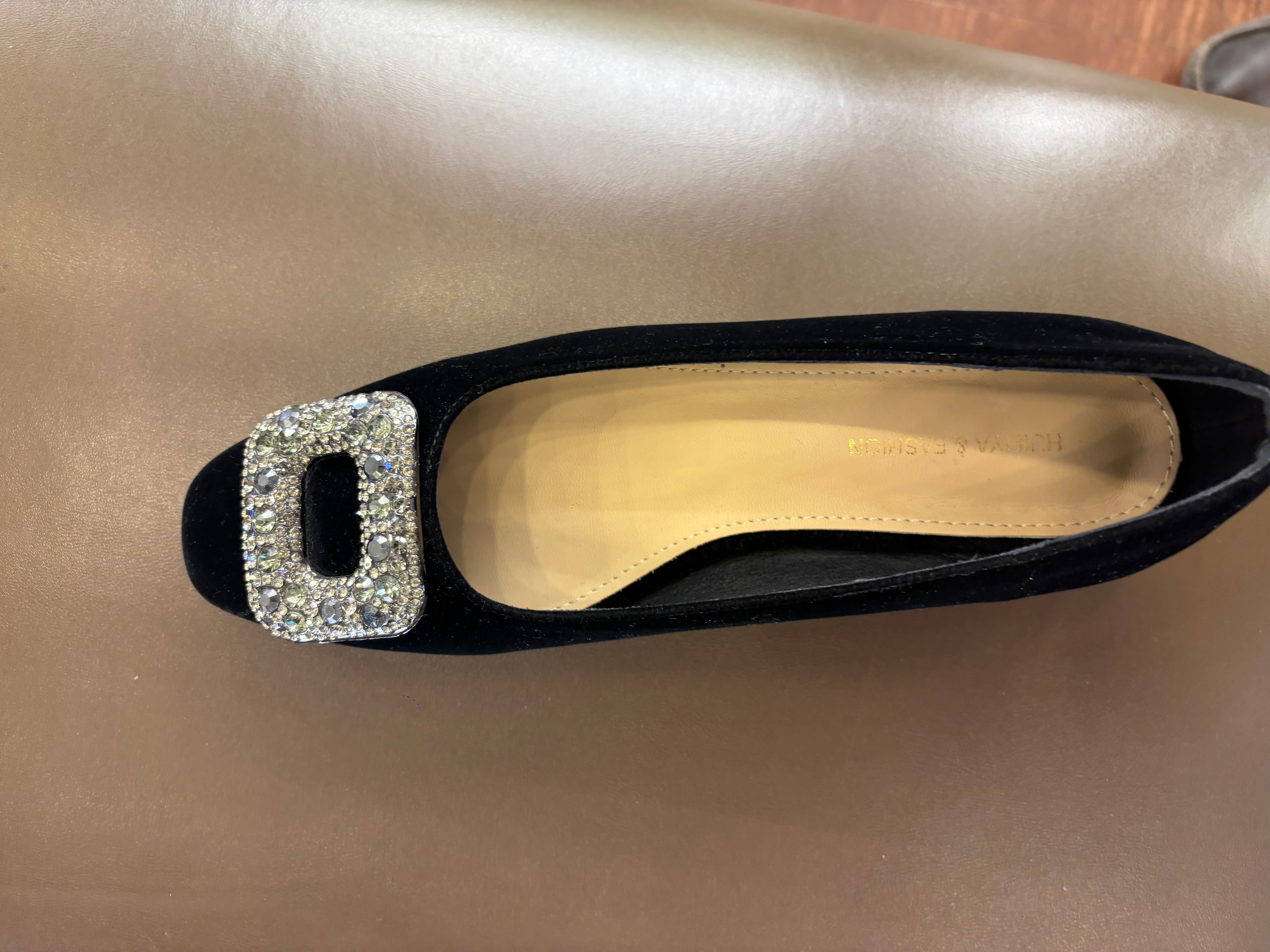 Eilish Velvet Block Heel Bling Pumps