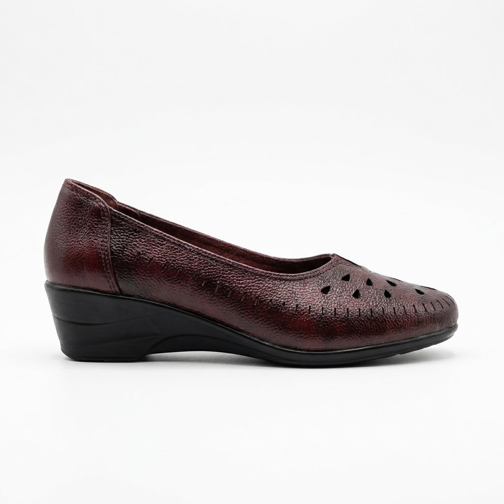 Lynda Perforated Leather Wedge Ballerinas