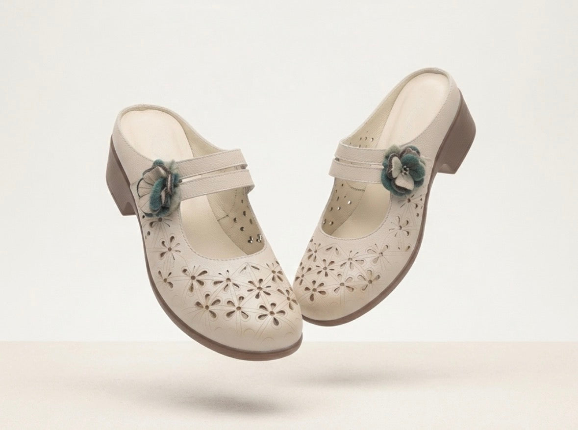 Marcia Premium Leather Perforated Slip On Mules