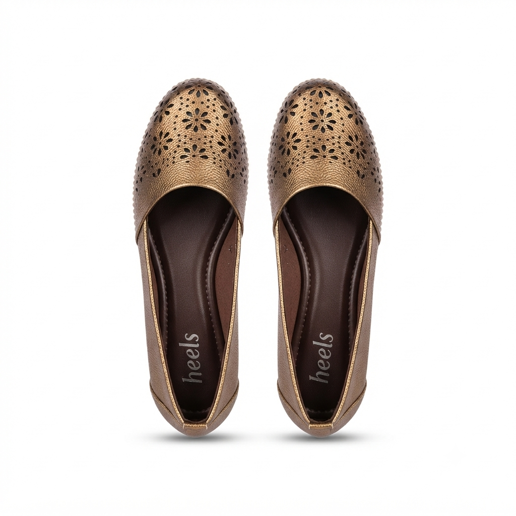 Ellis Leather Perforated Flat Ballerinas in Bronze - The Heels India