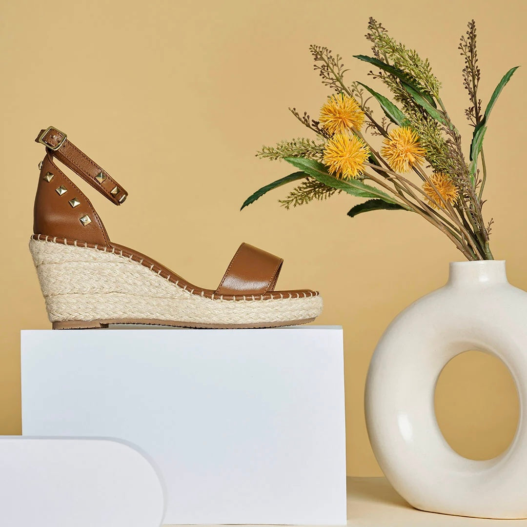 DIVINE Premium Leather Jute Wedge Heel Sandals