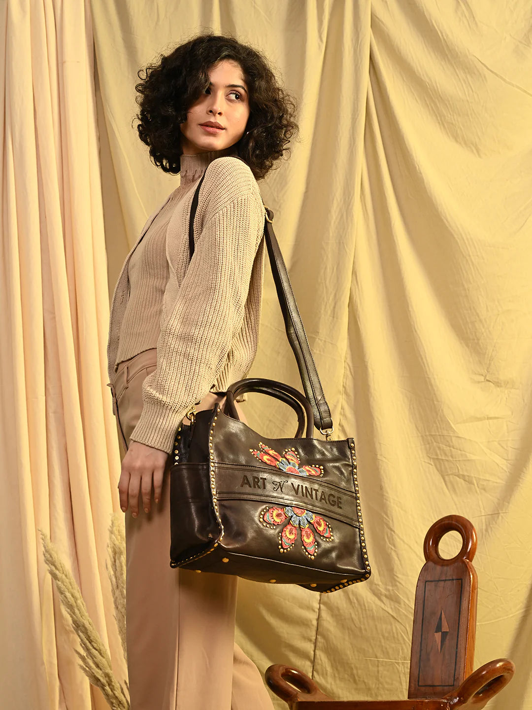 Nomad's Treasure: Brown Leather Tote Bag