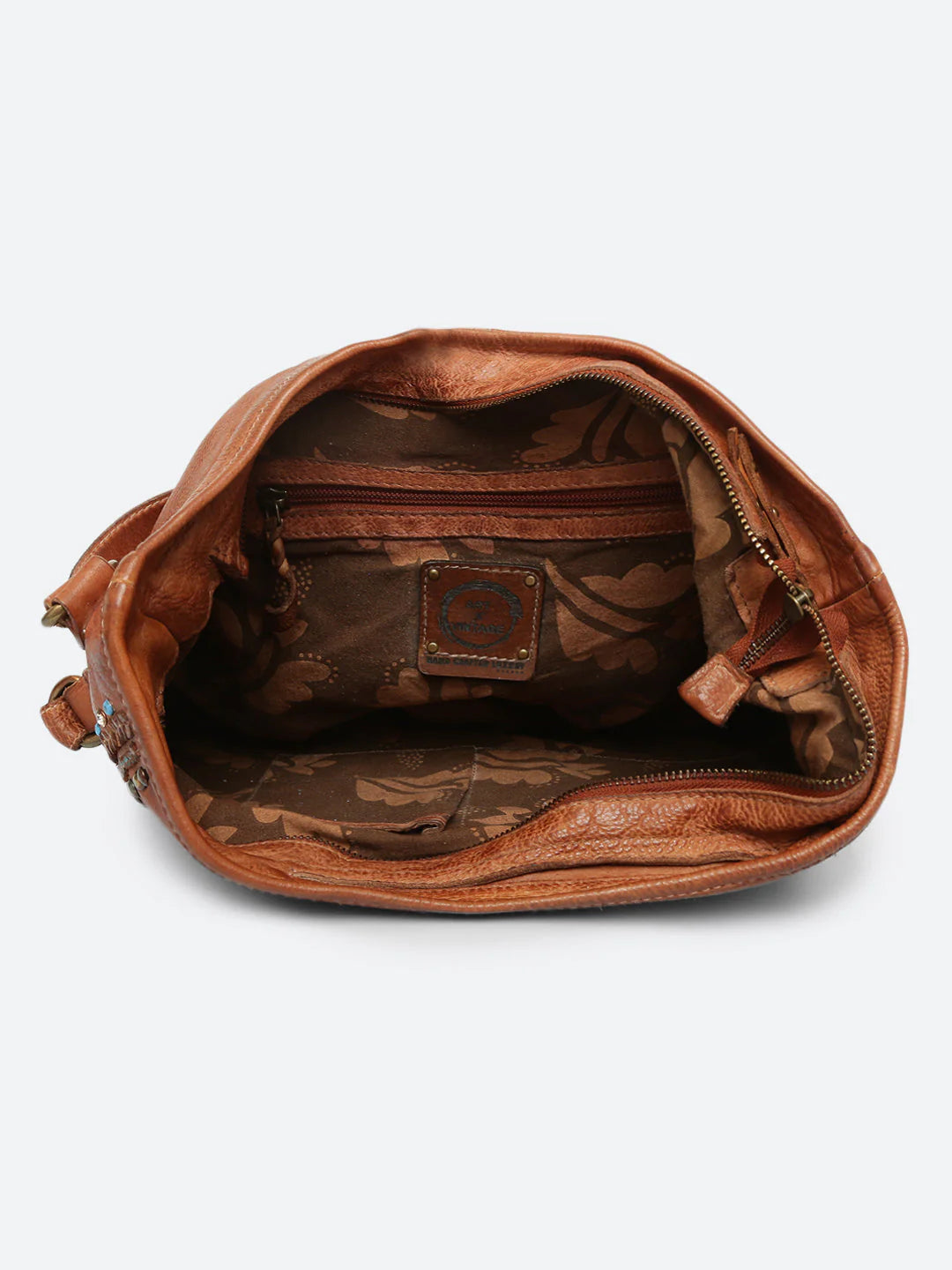 Savio: Cognac Embellished Hobo Bag In Veg Tan Leather