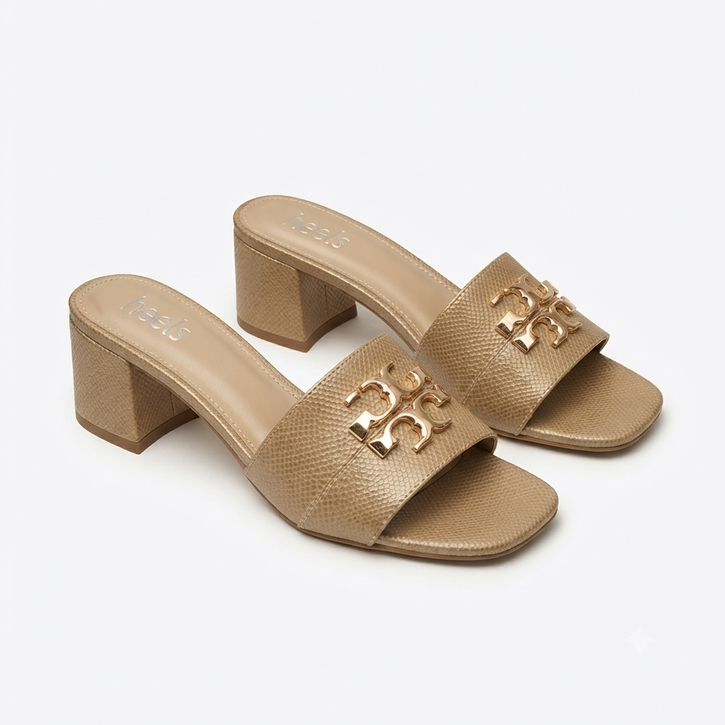 Klara Slip On Block Heel Mules in Chikoo - The Heels India