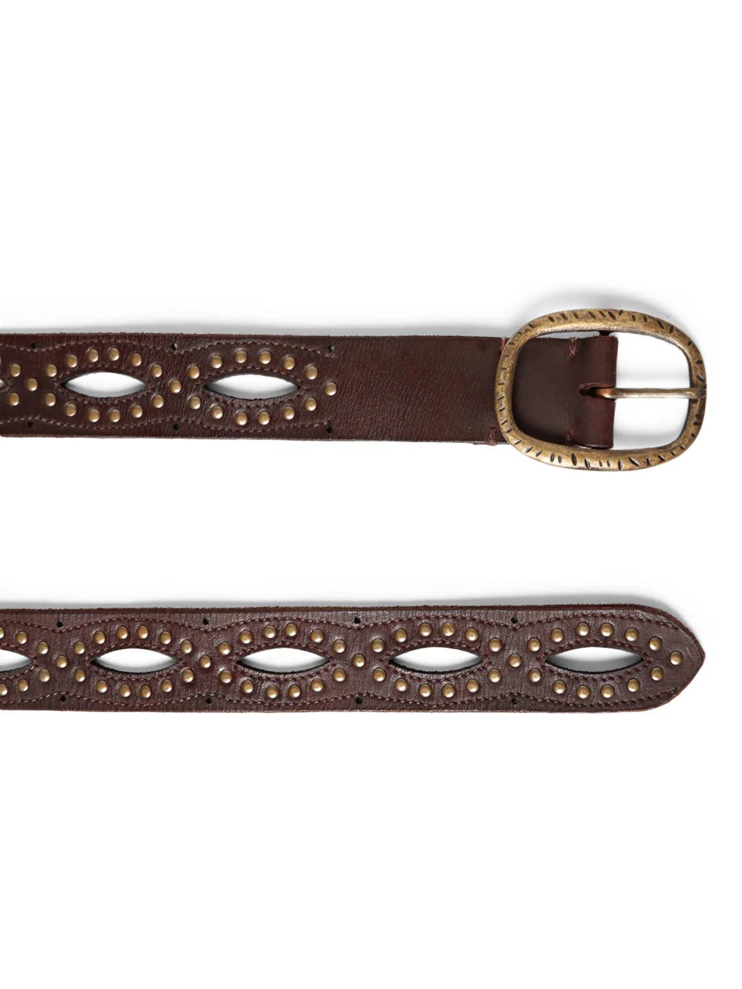 Brown Laser With Studded Leather Belt For Women