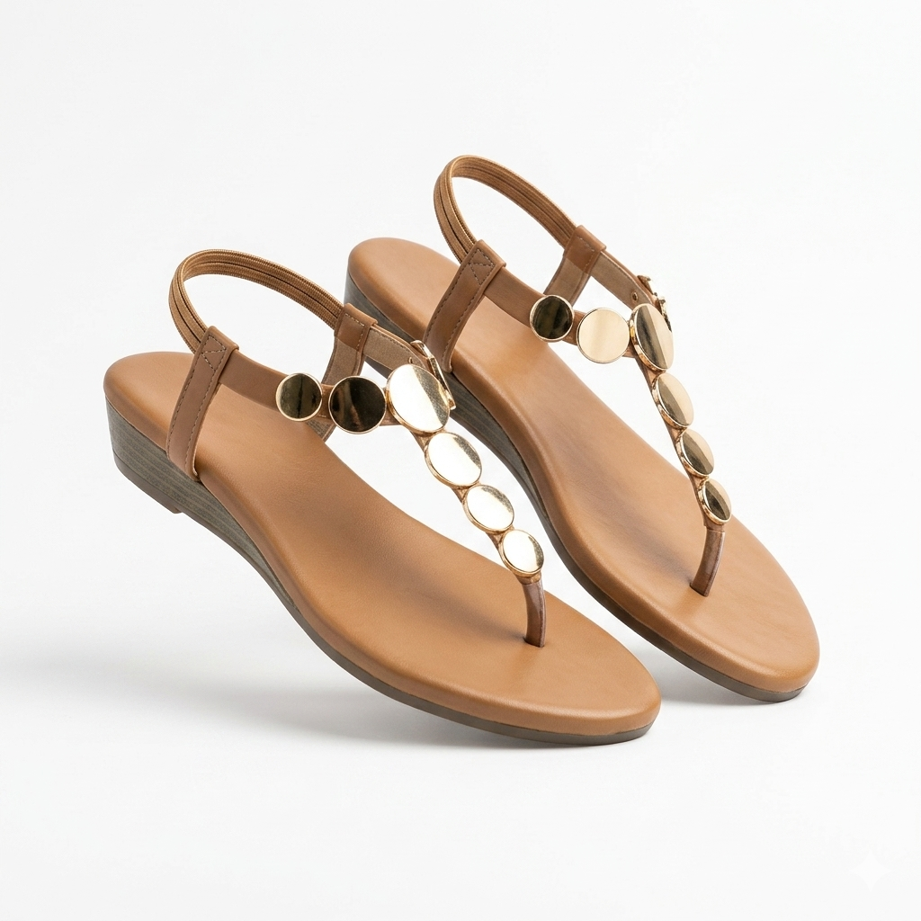 Erica Metallic Sphere Back Elastic Wedge Sandals - The Heels India