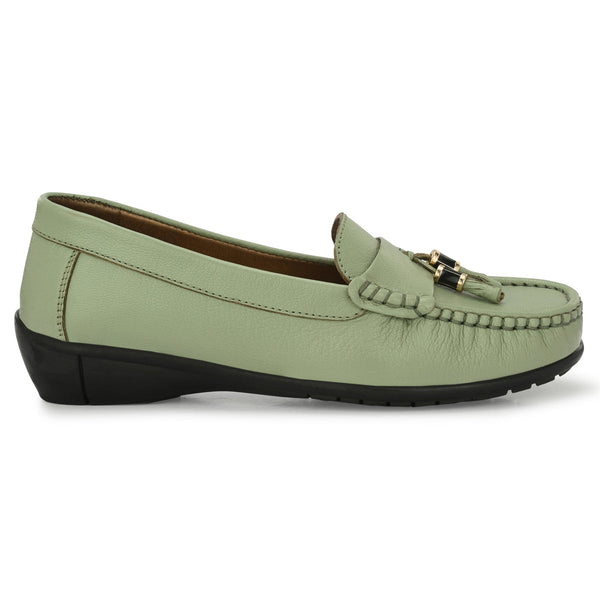 Sydney Tassel Green Leather Loafers