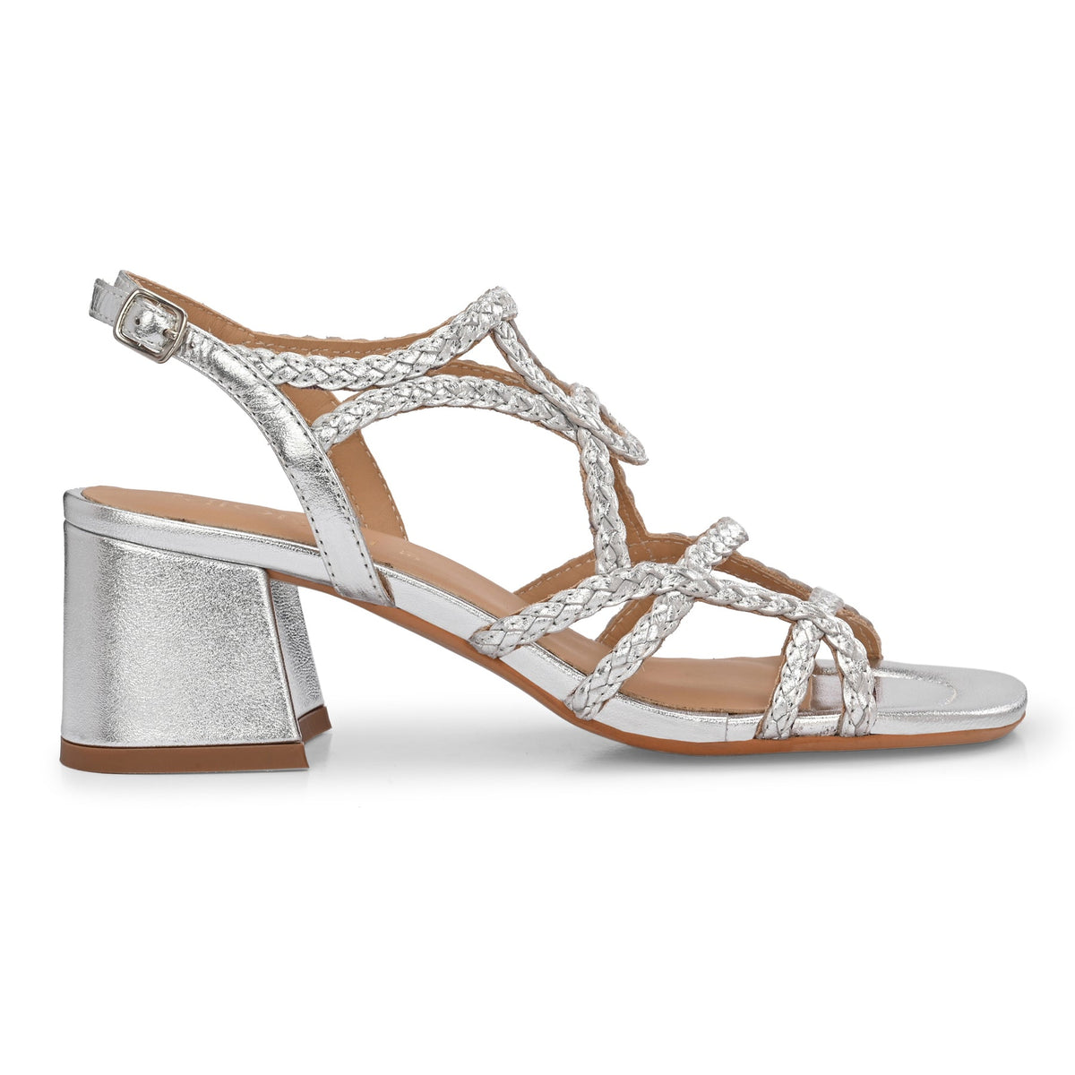 ZOYA Metallic Premium Leather Sling Back Block Heel Hand Woven