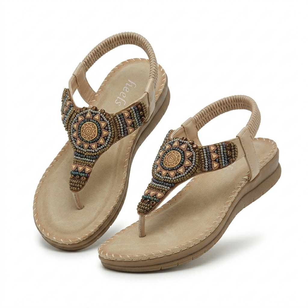 Crimson Embellished Comfort Back Elastic Sandals - The Heels India
