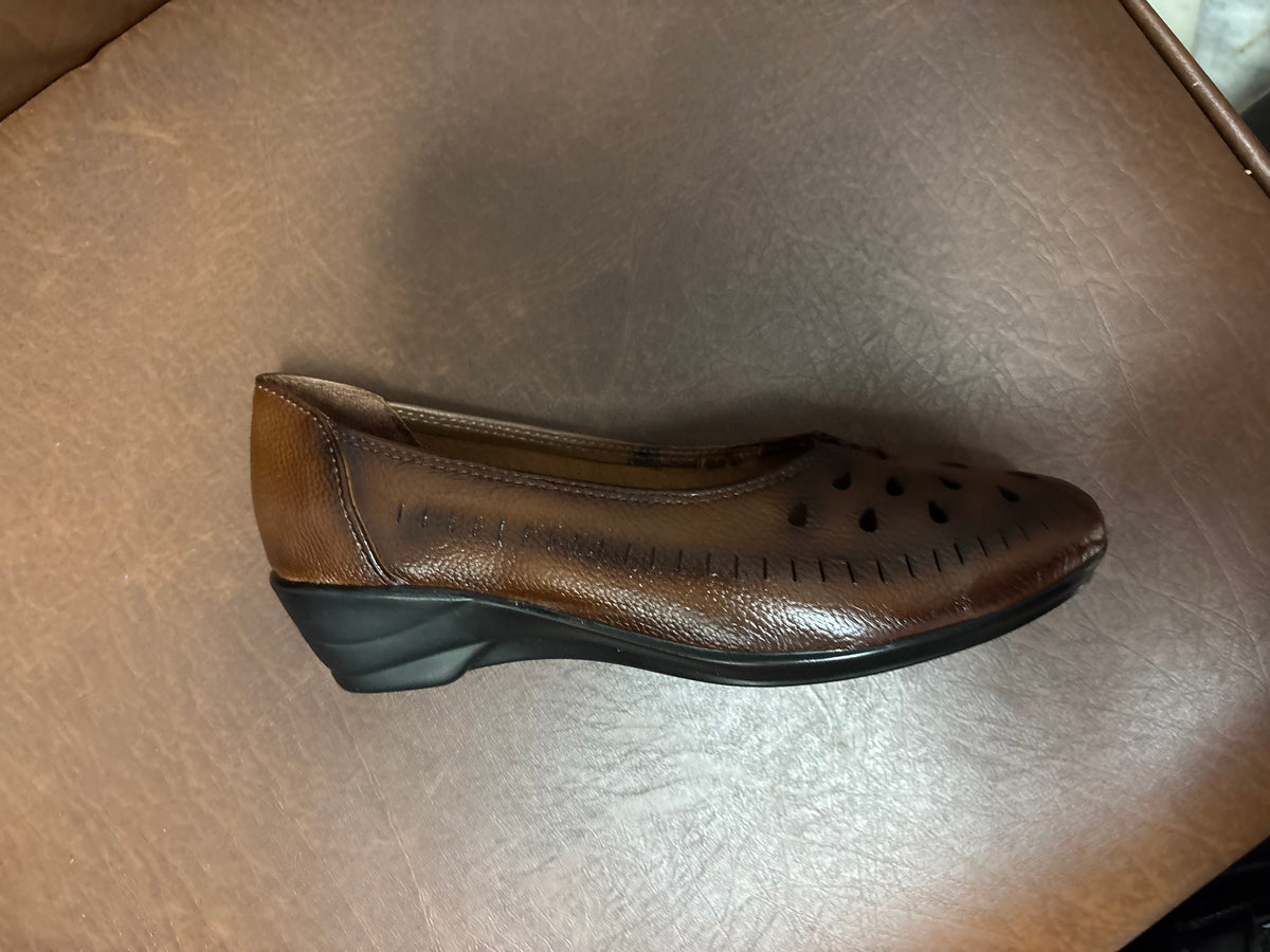 Lynda Perforated Leather Wedge Ballerinas