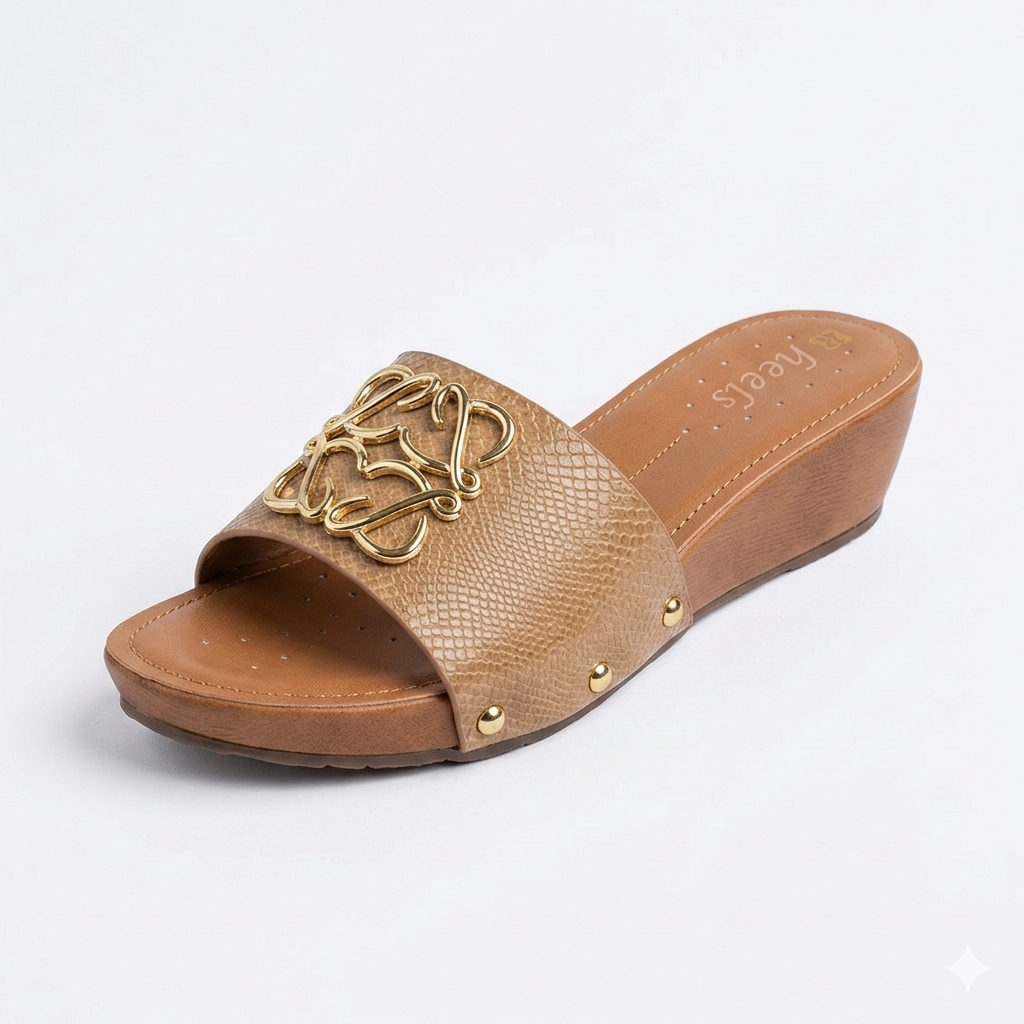 Bella Cushioned Peep Toe Wedge Heel Sliders