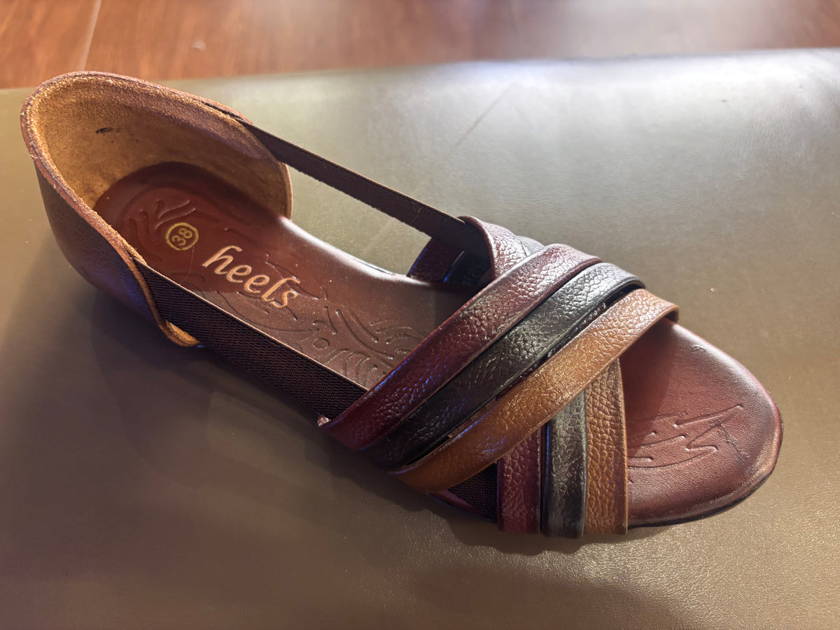 Georgia Rainbow Leather Crisscross Sandals in Rust - The Heels India