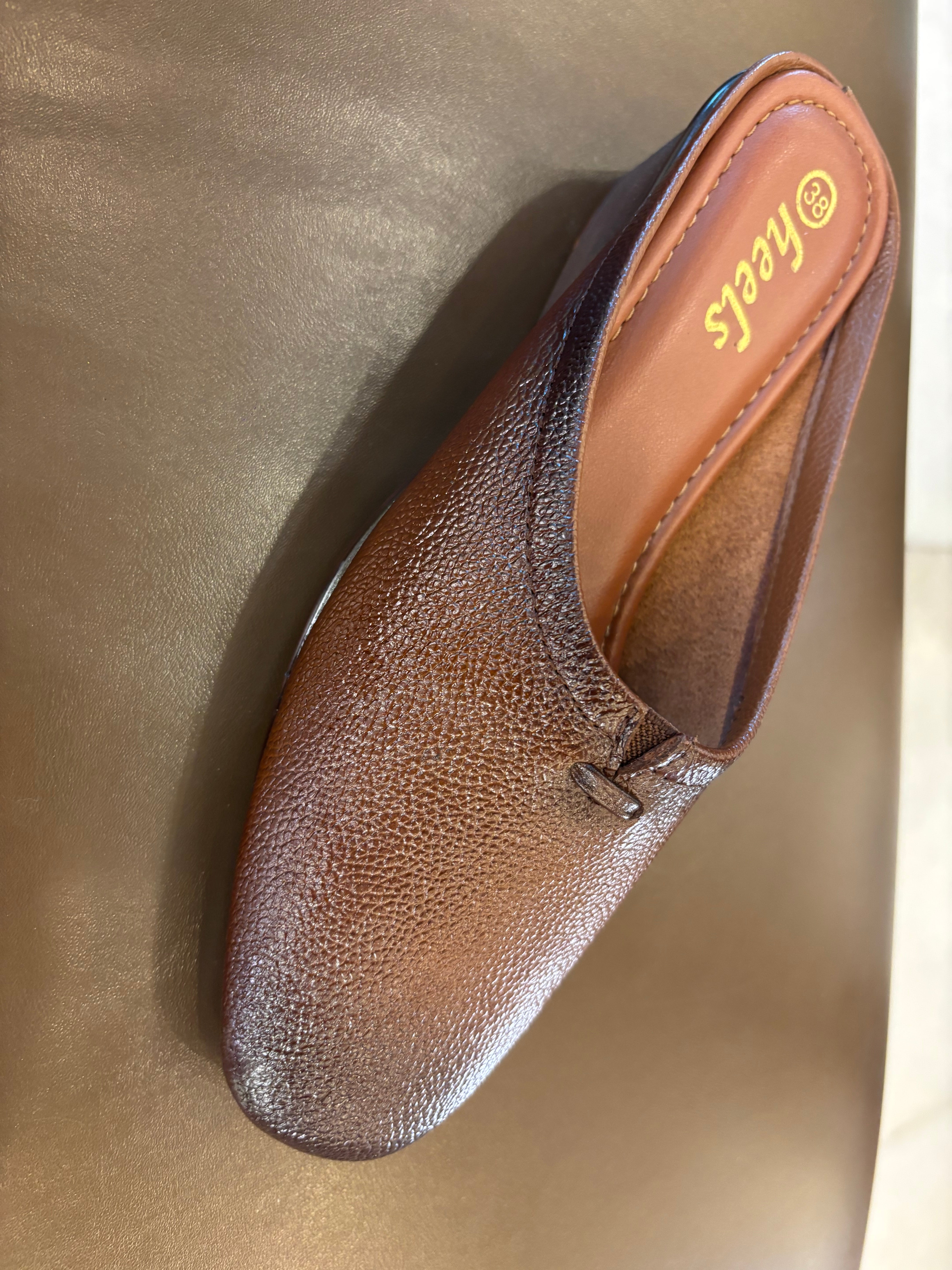 Cherie Leather Back Open Wedge Heel Mules