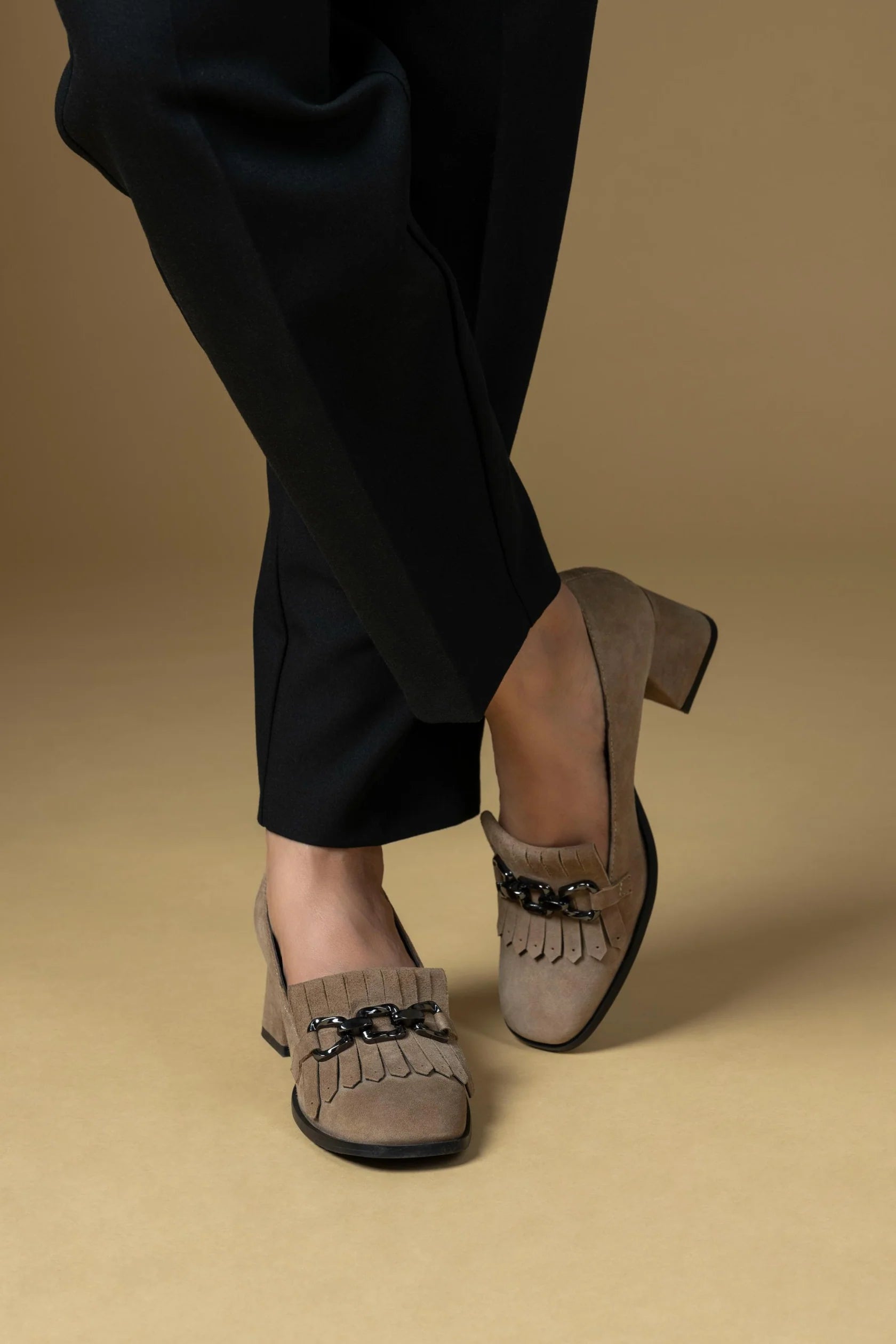 LUXE Premium Suede Leather Block Heel Fringe Loafers - The Heels India