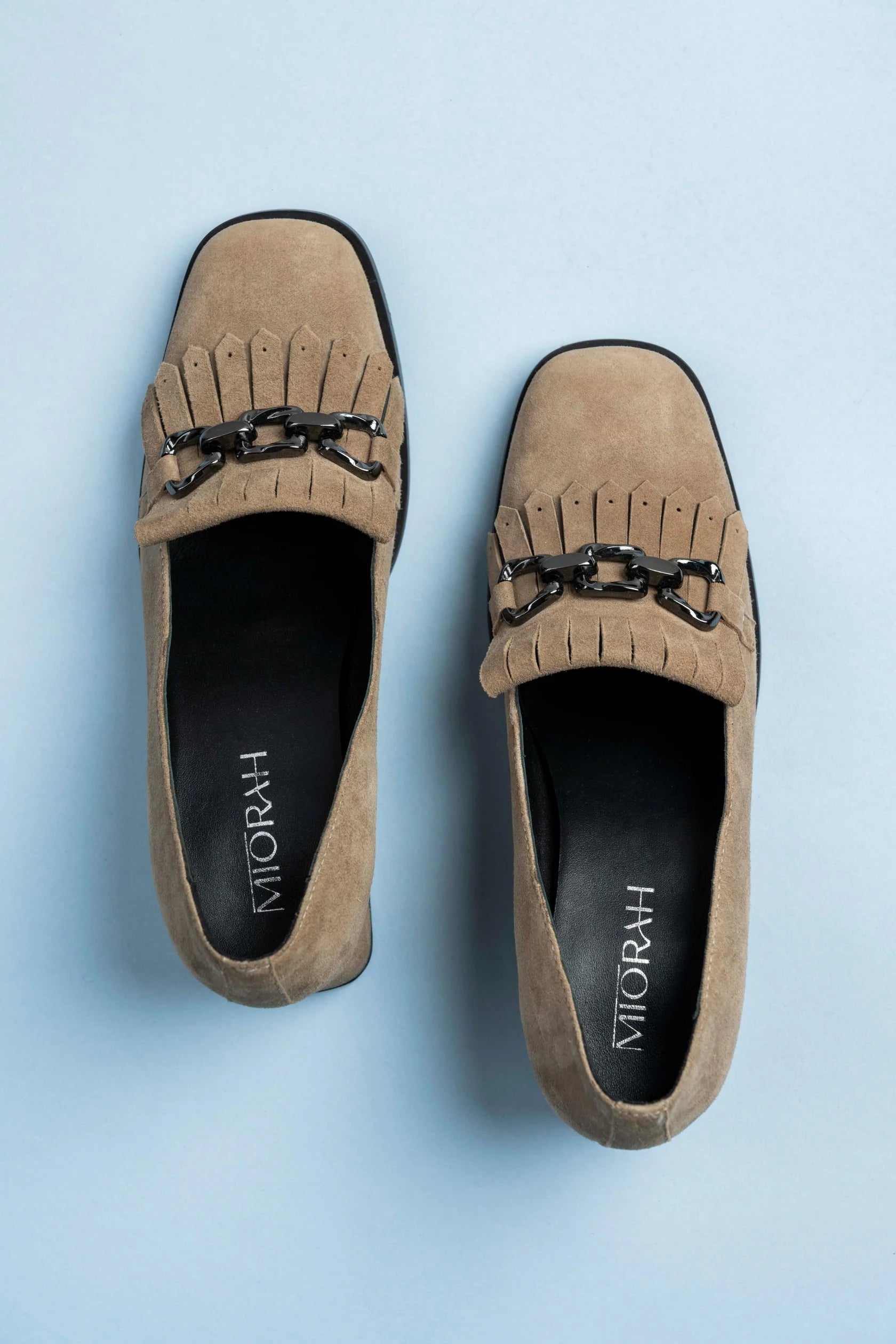 LUXE Premium Suede Leather Block Heel Fringe Loafers - The Heels India