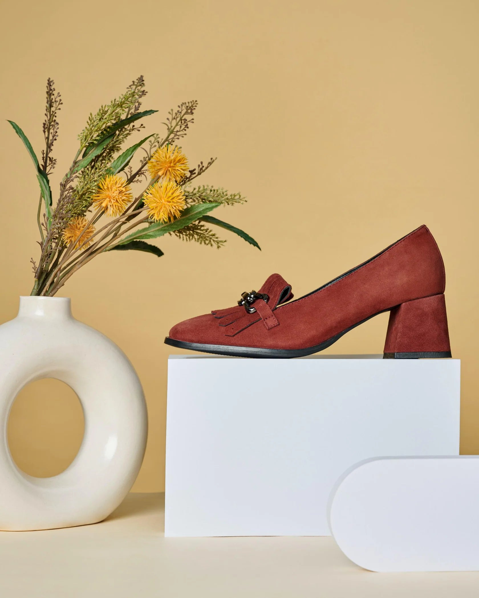 LUXE Premium Suede Leather Block Heel Fringe Loafers - The Heels India