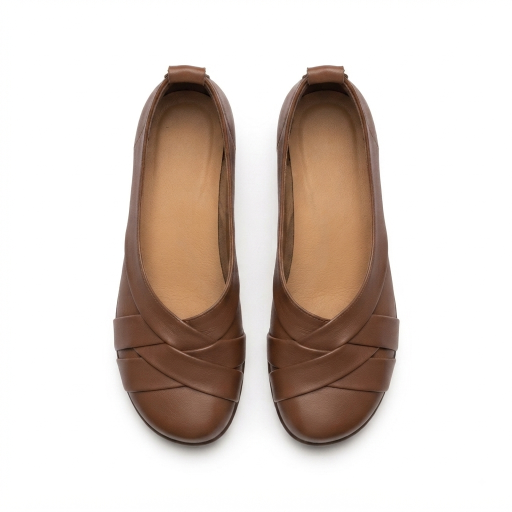 Audrey Premium Leather CrissCross Flat Cushioned Ballerinas