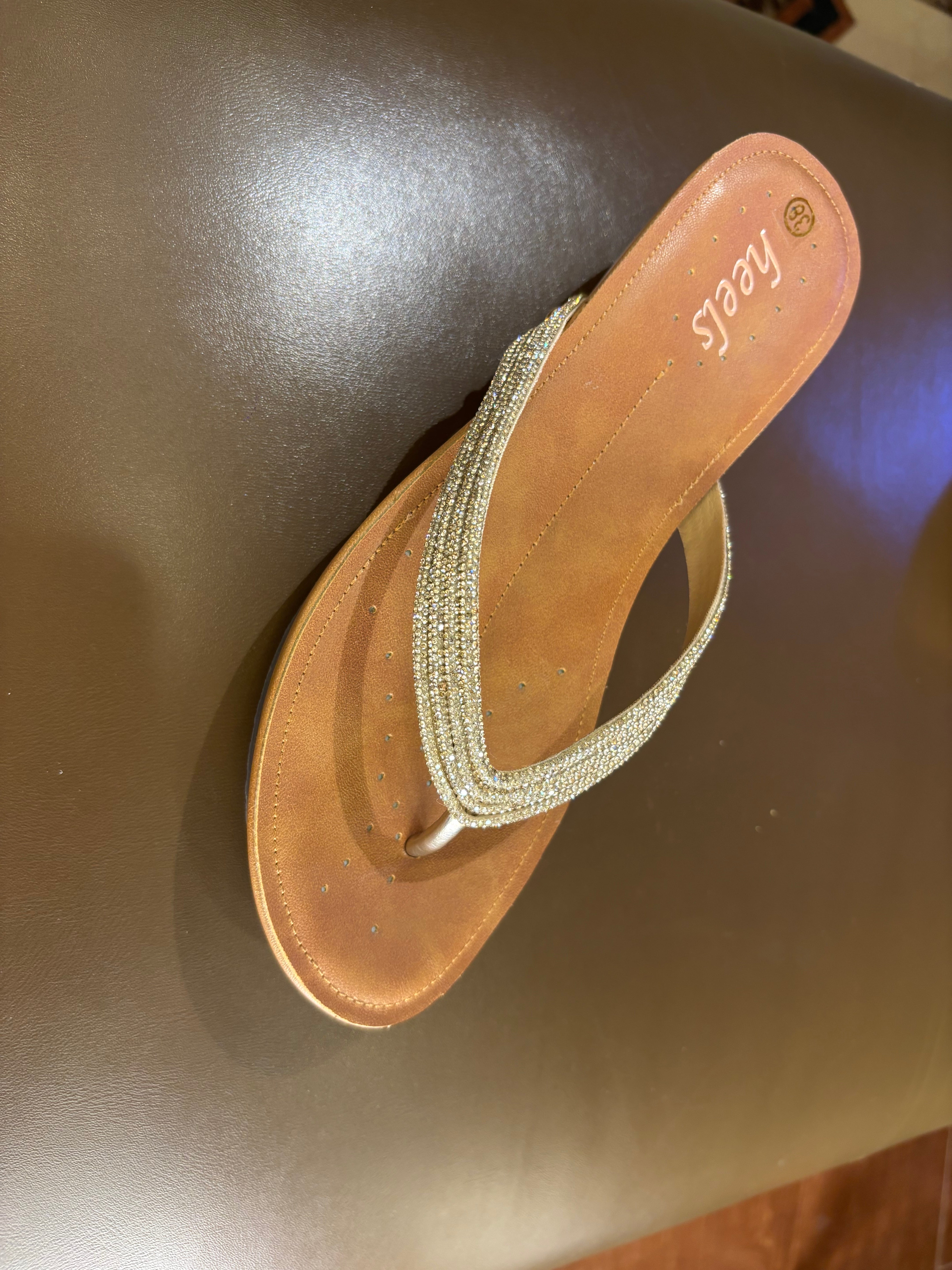 Mila Cushioned Bling V Strap Wedge Slippers