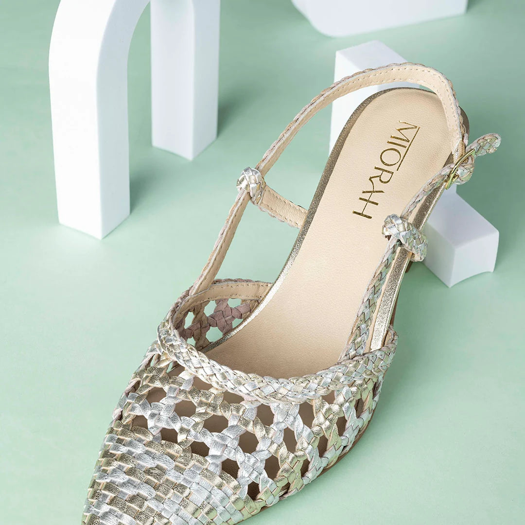 LYRA Premium Leather Weaving Ankle Strap Kitten Heels