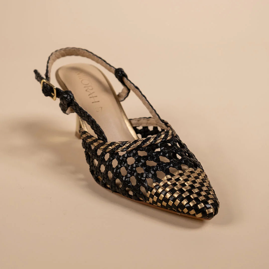 LYRA Premium Leather Weaving Ankle Strap Kitten Heels