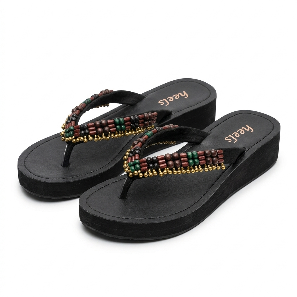 Zeeba Cushioned Ethnic Beads Slippers - The Heels India