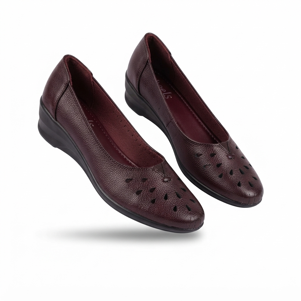 Lynda Perforated Leather Wedge Ballerinas