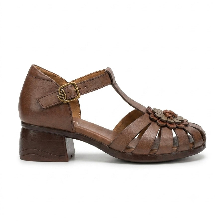 Kim Premium Leather Ankle Strap Block Heel Sandals