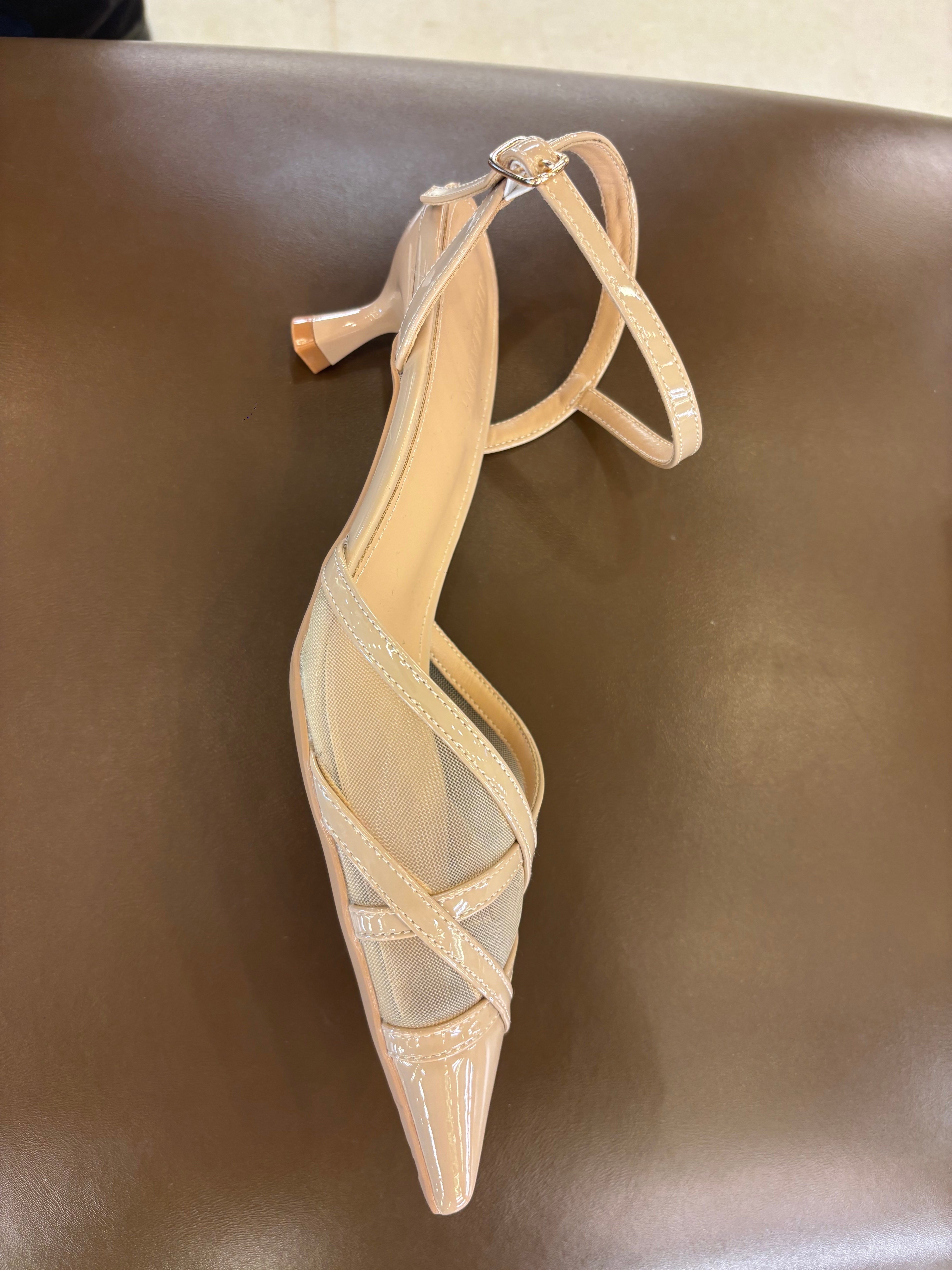 Emrata Criss Cross Mesh Patent Kitten Heels - The Heels India