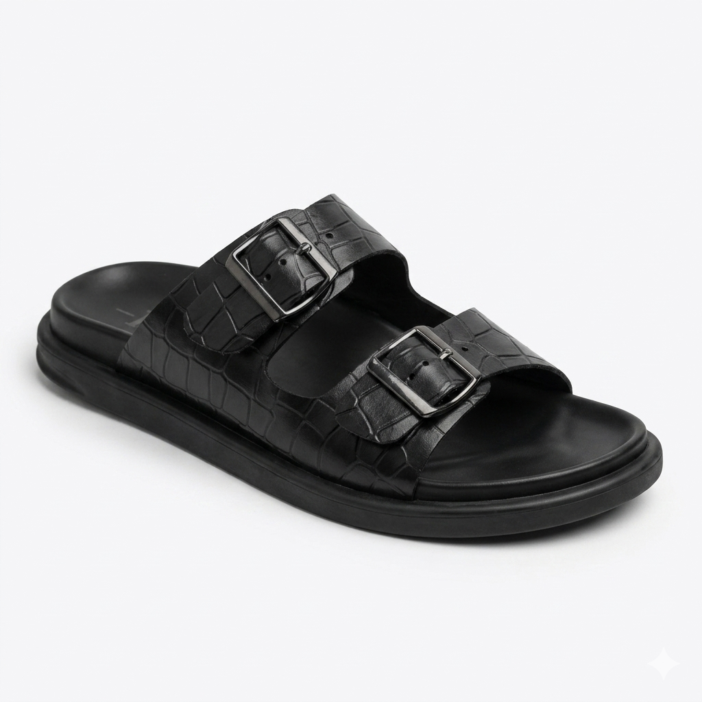 Lacroix Premium Leather Double Strap Sliders