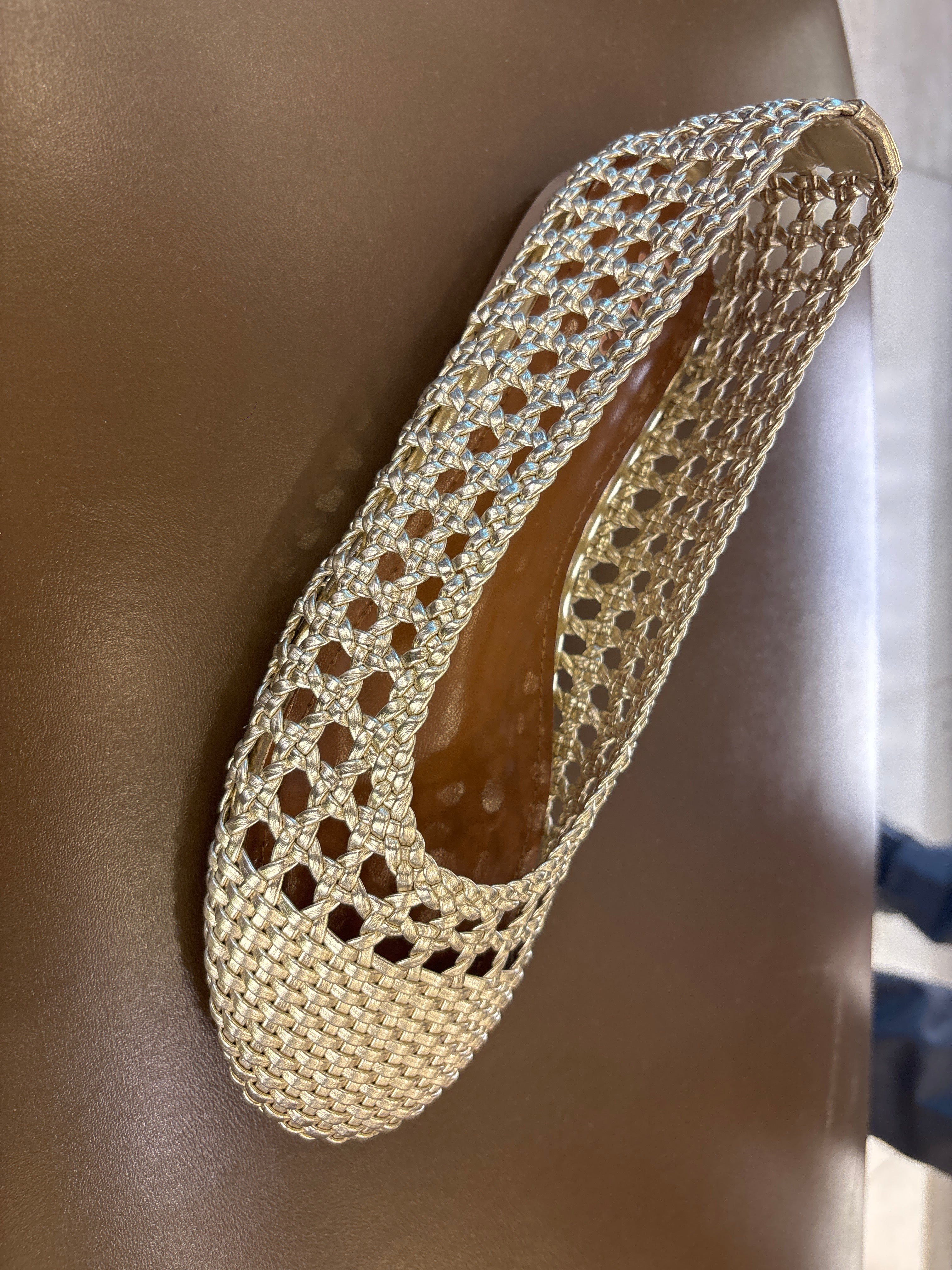Stella Premium Leather Crochet Perforated Flat Ballerinas