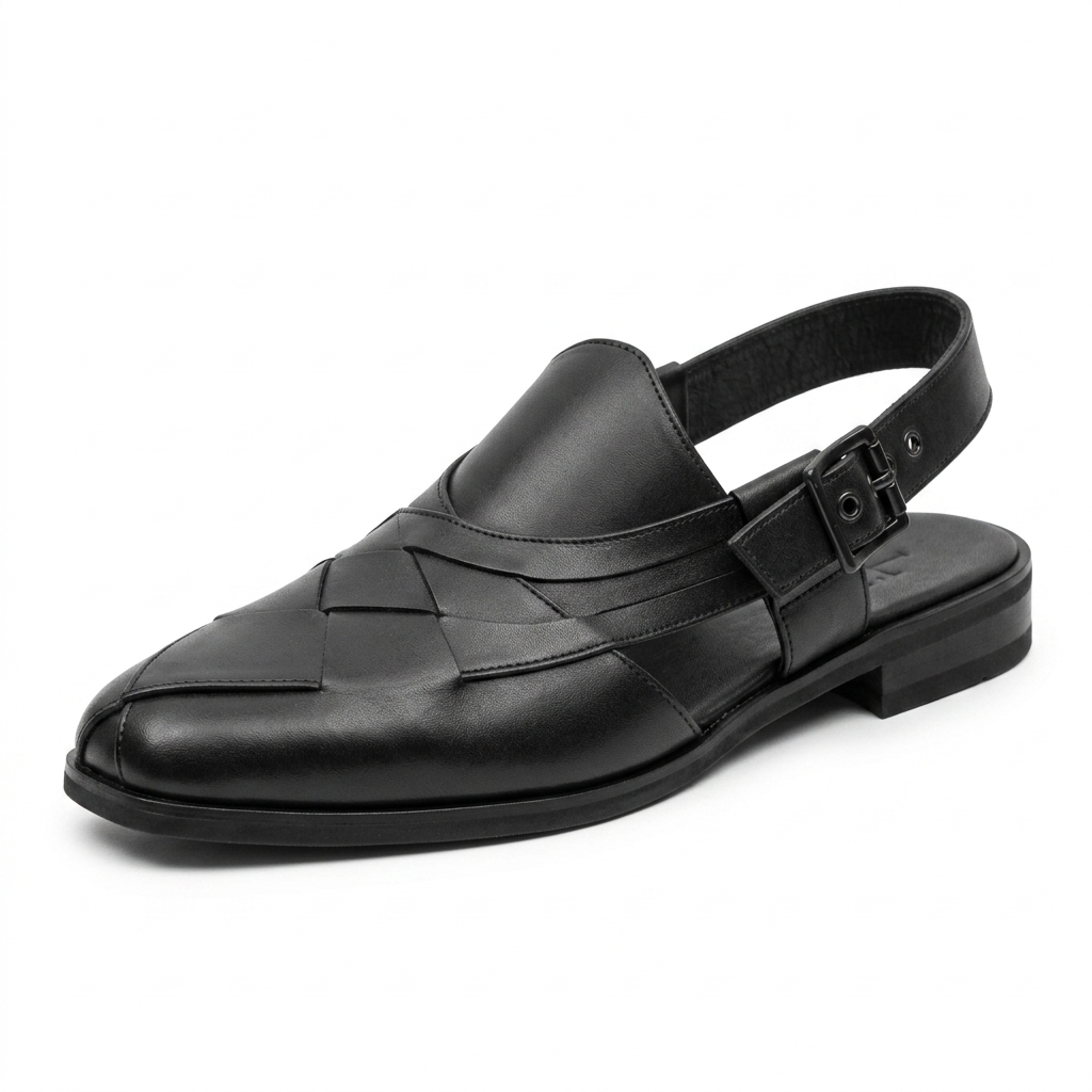 Declan Leather Ethnic Peshawari Sandals Black - The Heels India