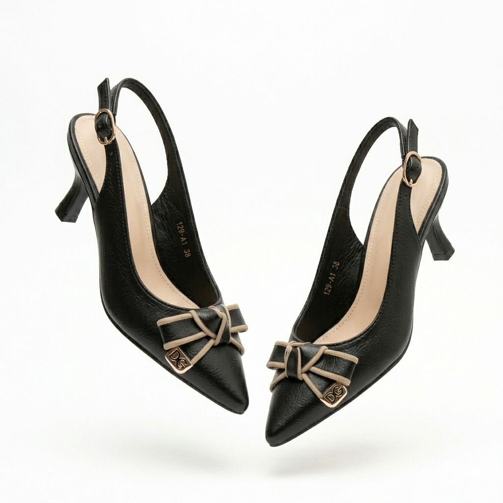 Victoria Knot Bow Slingback Kitten Heels