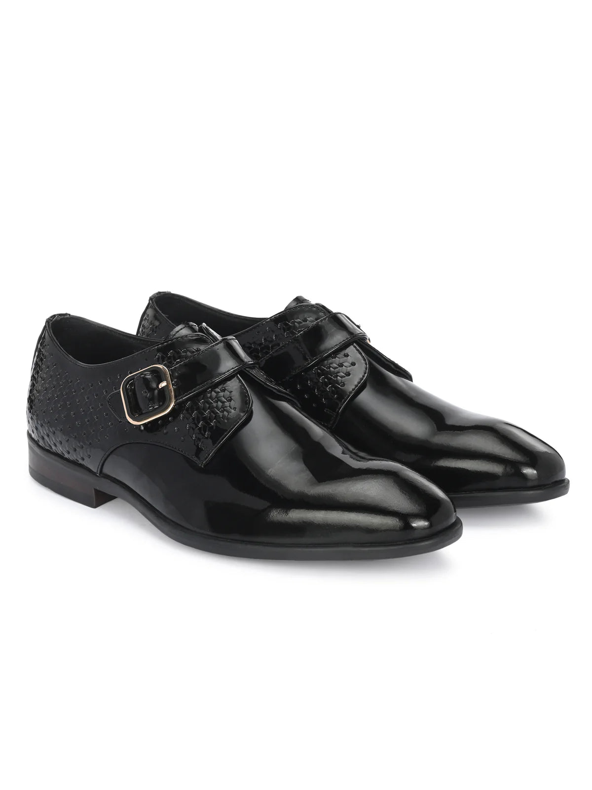 Enzo Premium Leather Patent Monk Strap Formal Shoes