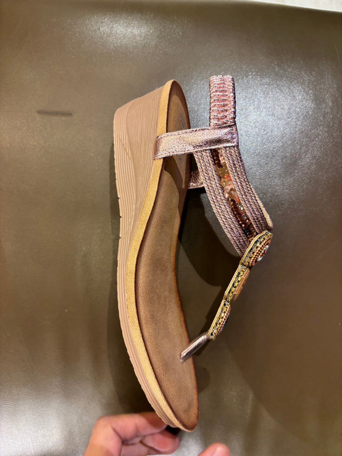 Cynthia Multy Beads Wedge Back Elastic Crochet Sandals in Pink - The Heels India