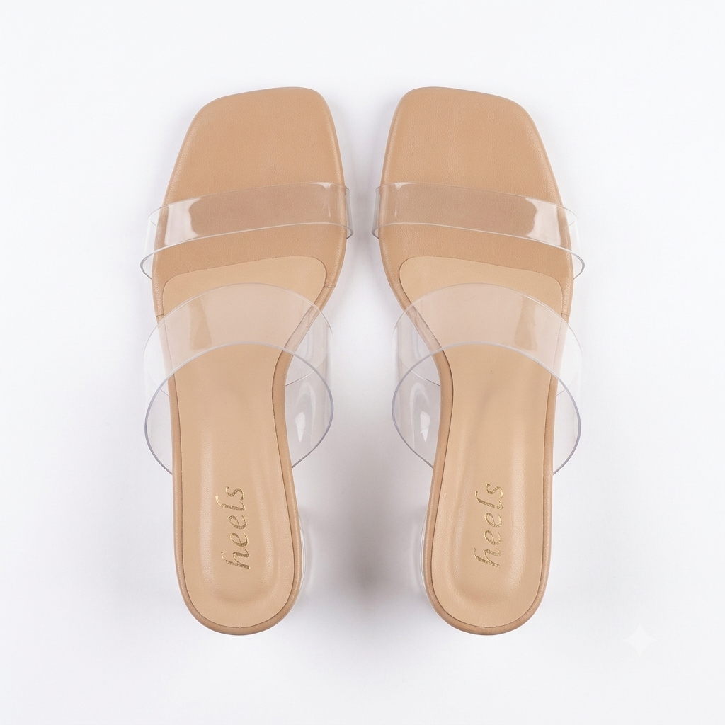 Elsa Dual Transparent Strap Peep Toe Block Heels