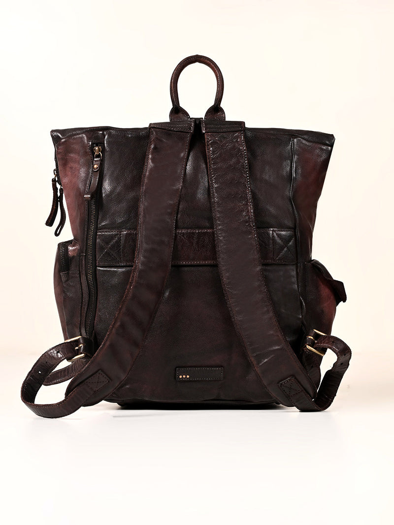 Leo : Real Leather Brown With Wash Effect Backpack