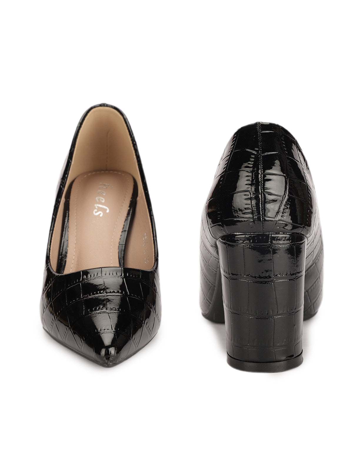 Lola Croco Block Heel Pumps