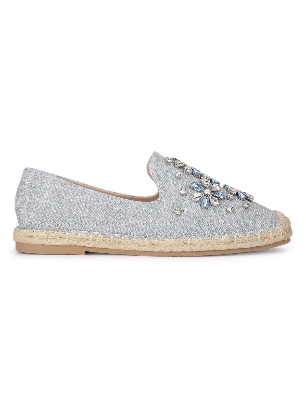 Paloma Denim Embellished Flat Espadrilles
