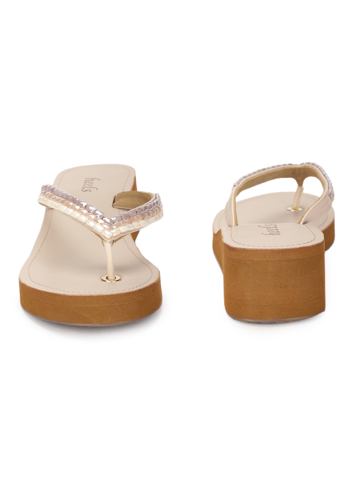 Modena V Strap Embellished Wedge Slippers
