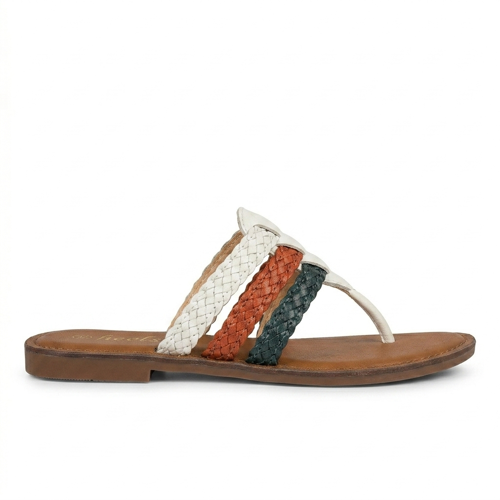 Kylie Leather Woven Strap Flat Slippers