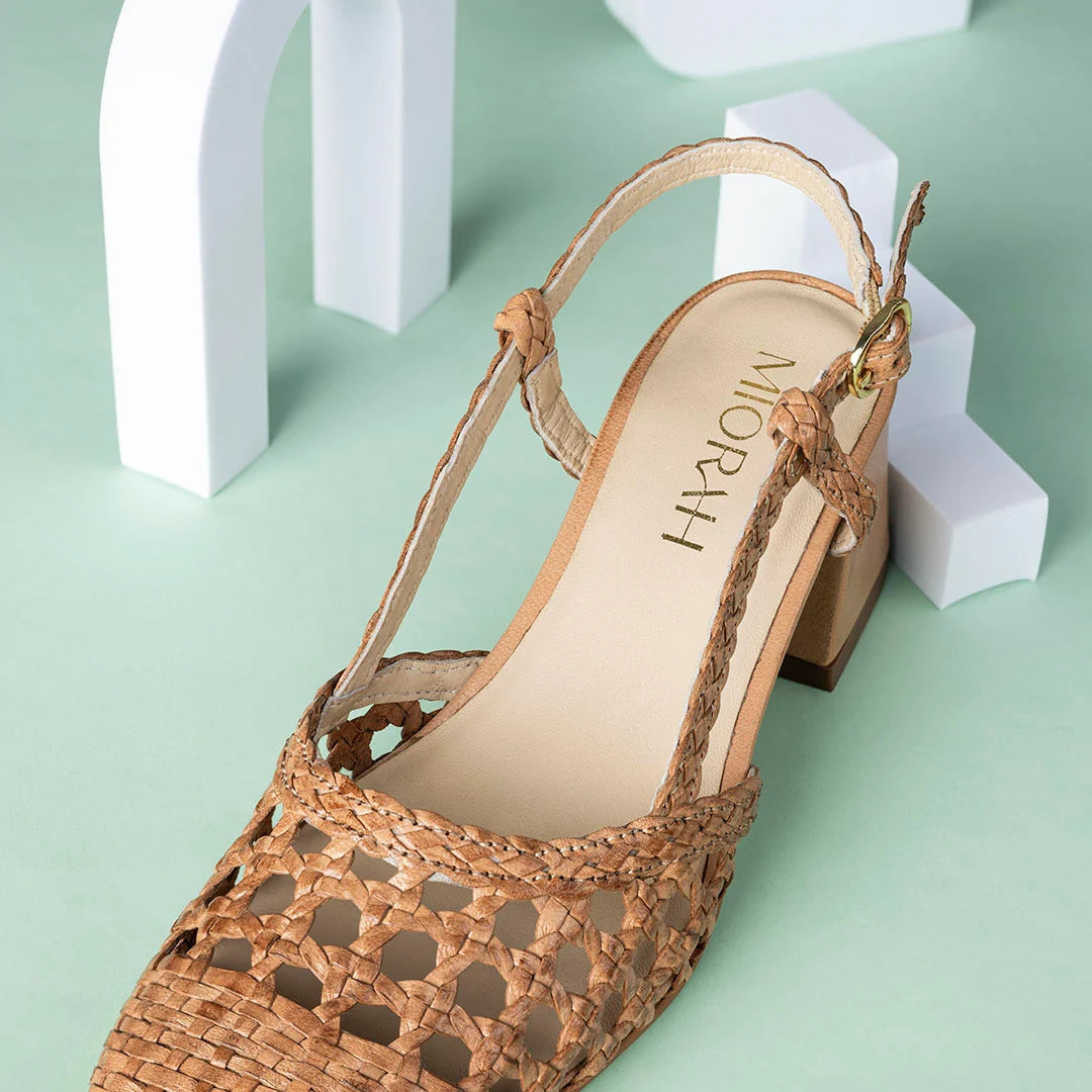 SIENNA Premium Leather Weaving Ankle Strap Block Heels