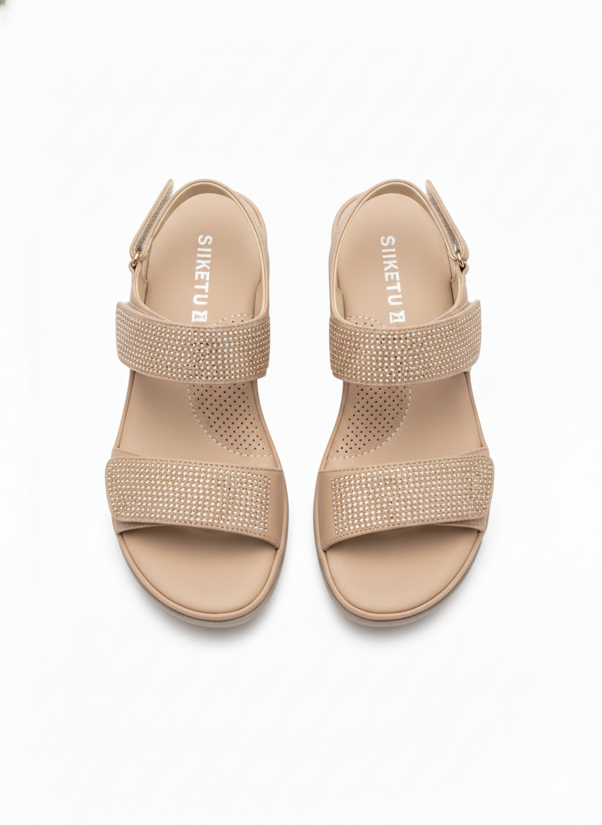 Merali Cushioned Velcro Double Strap Wedge Heel Sandals - The Heels India