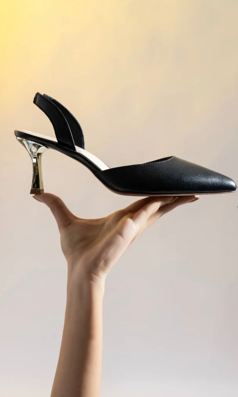 GLEAM Luxury Leather Sling Back Kitten Heels