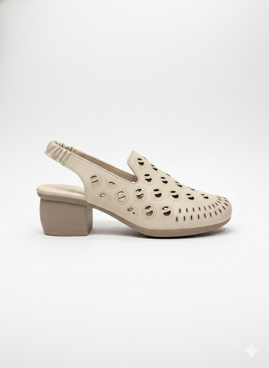 Sakina Premium Leather Perforated Slingback Summer Sandals - The Heels India