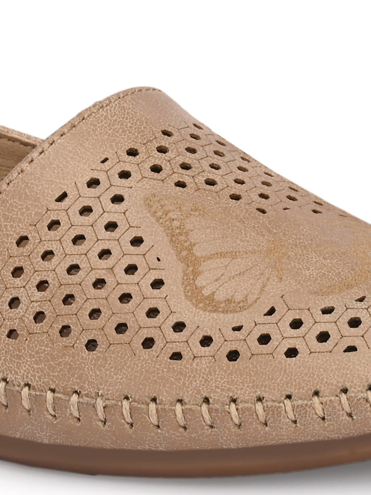 Butterfly Perforated Cushioned Leather Ballerinas